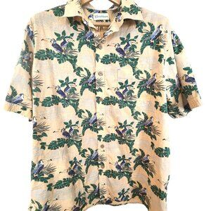 Vintage Caribbean XL Hawaiian Shirt Parrot & Palm Print Cotton Blend Short Sleev